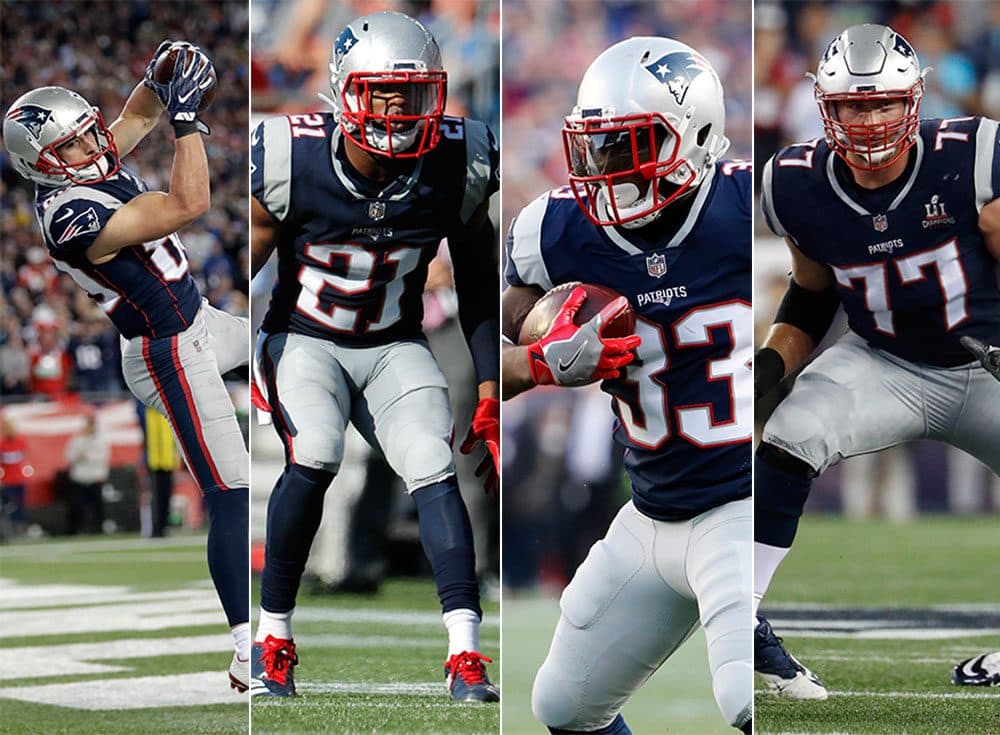 From left: Danny Amenola, Malcolm Butler, Dion Lewis and Nate Solder (AP)