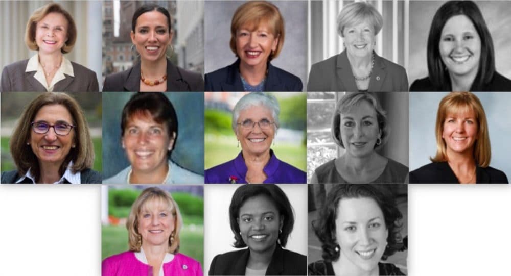 Of the 13 women who served in the Senate in 2017, five (shown in black and white) have either left, plan to leave, or said they won't seek re-election. (SHNS graphic)
