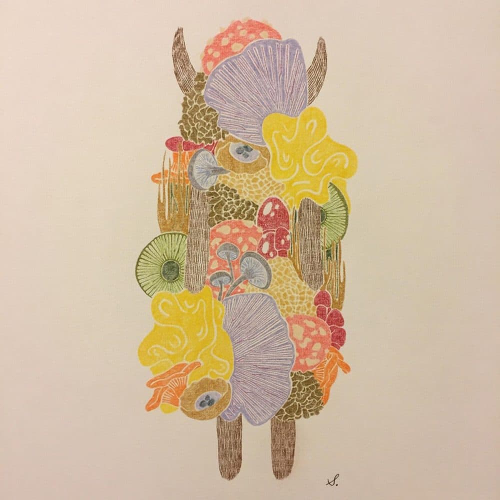 &quot;Fungus,&quot; colored pencil on paper, by u/Beara. Online at www.beara.space and on Instagram as @yo_beara