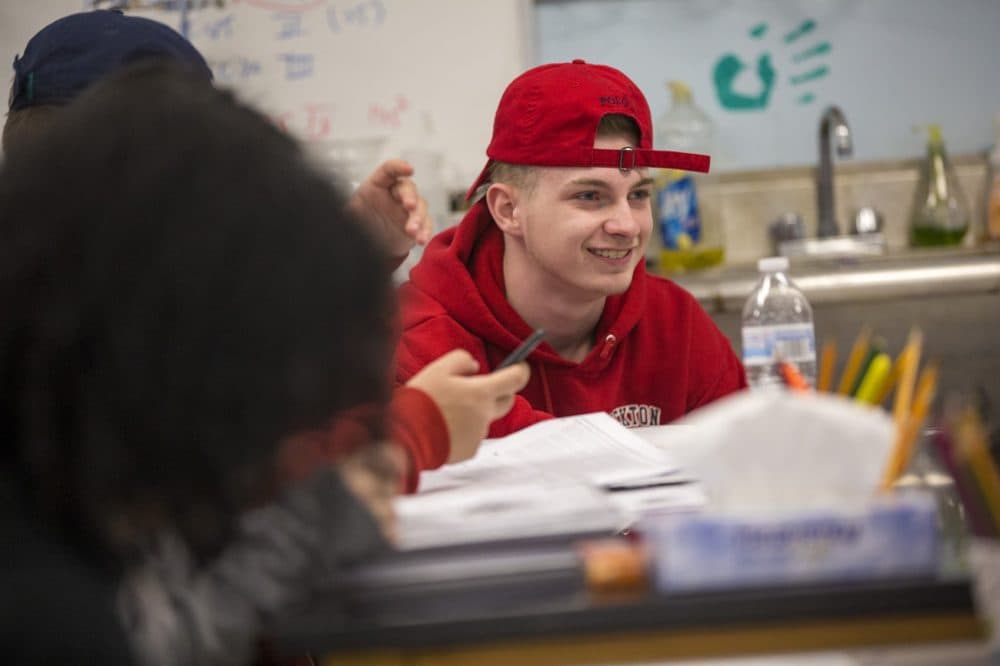 Riley McCabe, 16, has only been attending Independence Academy in Brockton for a few months. (Jesse Costa/WBUR)