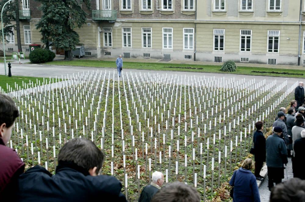 A memorial to victims killed in a Nazi euthanasia program is seen at the Am Spiegelgrund clinic in Vienna in 2003. (Ronald Zak/AP)