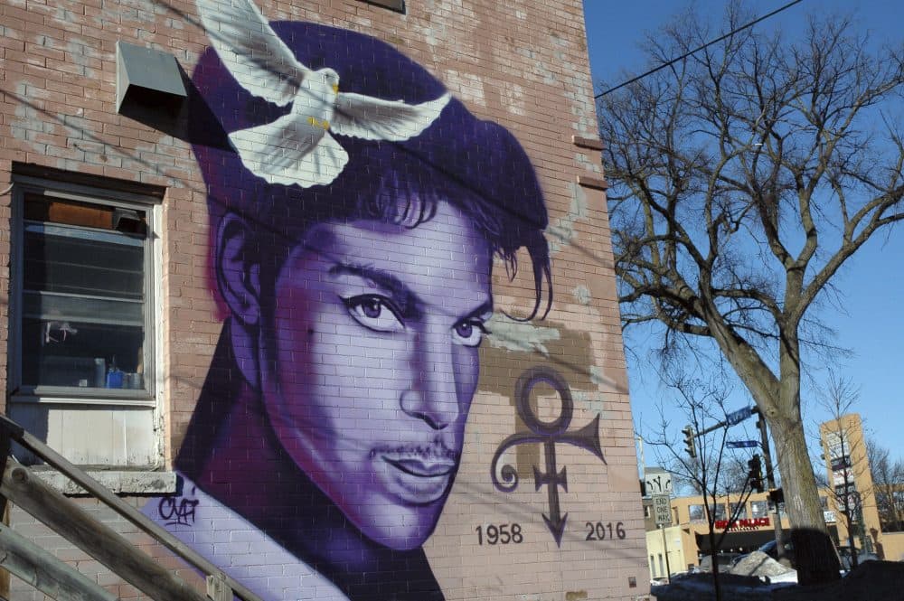 In this Jan. 29, 2018 photo, a painting of the late Prince is shown on a Minneapolis building. (Jeff Baenen/AP)