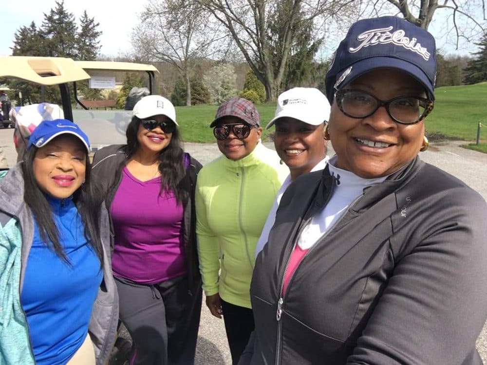 Myneca Ojo (right), one of the golfers kicked off the course at Grandview Golf Club in York, Penn., stands with fellow members of the organization Sisters in the Fairway. (Courtesy Myneca Ojo)