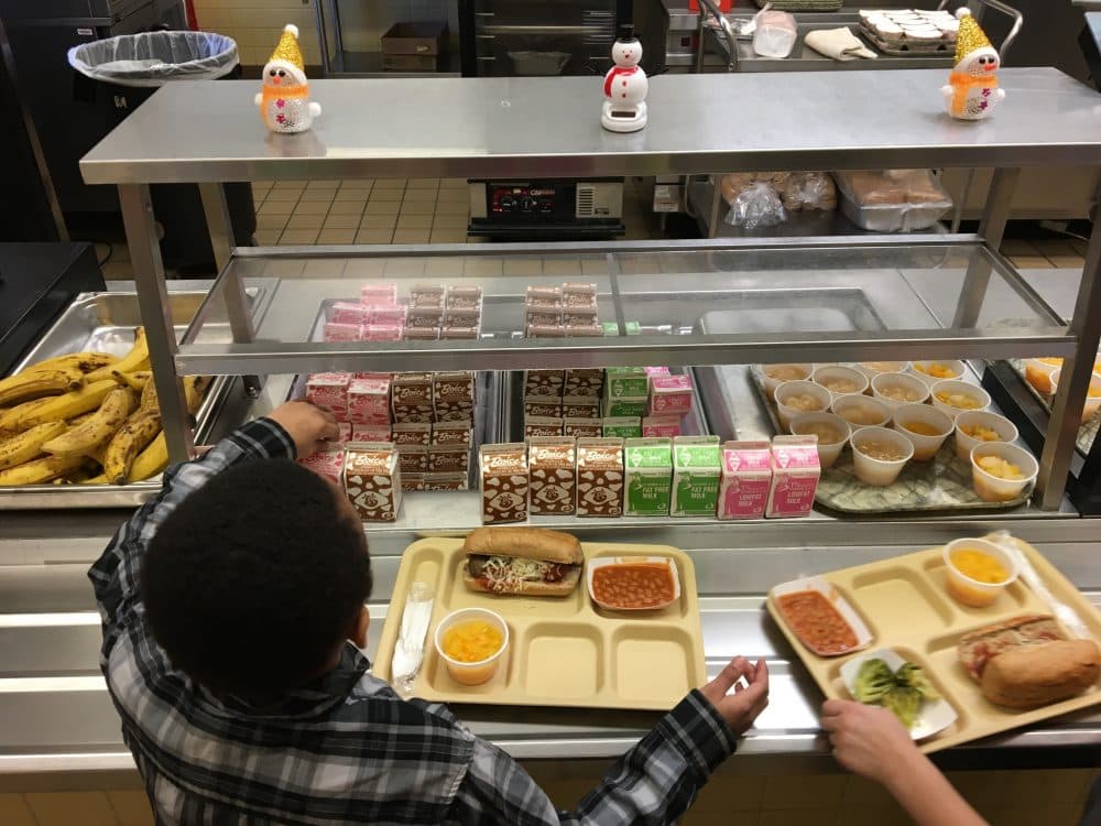 In this Jan. 25, 2017 photo, students fill their lunch trays at J.F.K Elementary School in Kingston, N.Y., where all meals are now free under the federal Community Eligibility Provision. (Mary Esch/AP)