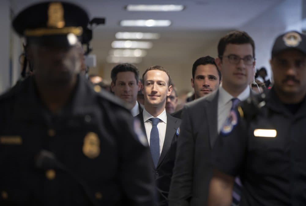 Facebook CEO Mark Zuckerberg arrives on Capitol Hill in Washington, Monday, April 9, 2018, to meet with Sen. Dianne Feinstein, D-Calif., the ranking member of the Senate Judiciary Committee. Zuckerberg will testify Tuesday before a joint hearing of the Commerce and Judiciary Committees about the use of Facebook data to target American voters in the 2016 election. (J. Scott Applewhite/AP)