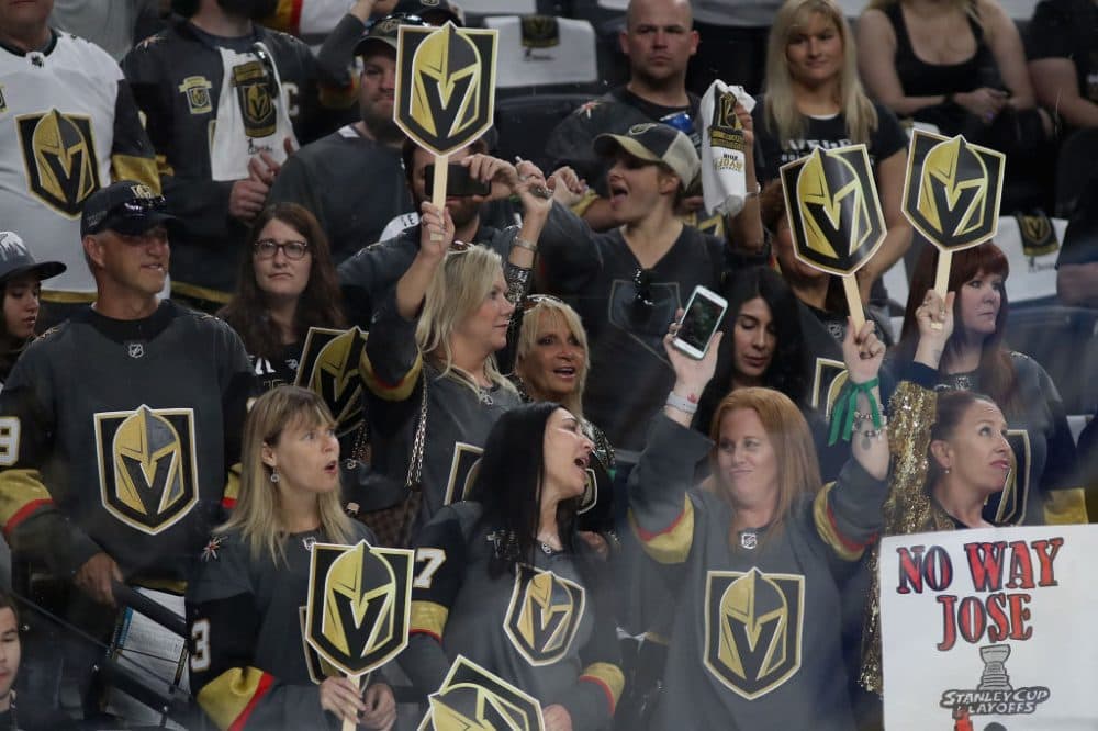 Fans of the Vegas Golden Knights cheer their team before Game 1 of the Knights' second round series against the San Jose Sharks. (Christian Petersen/Getty Images)