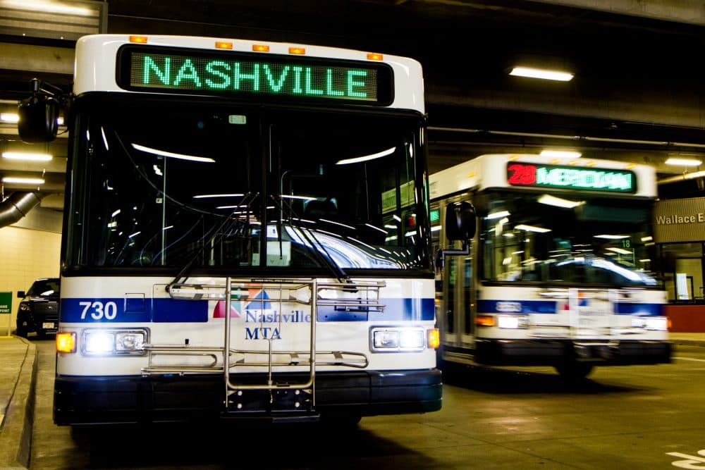 Buses pull through the Music City Central transit station in Nashville, Tenn., in 2013. (Erik Schelzig/AP)