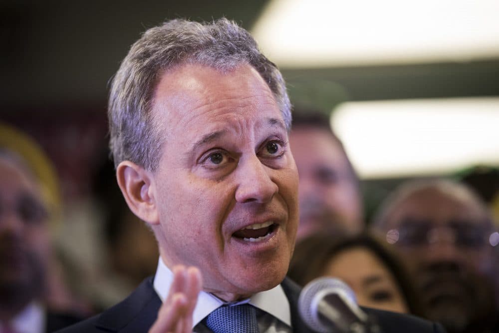New York Attorney General Eric Schneiderman speaks at a press conference to announce a multi-state lawsuit to block the Trump administration from adding a question about citizenship to the 2020 Census form, at the headquarters of District Council 37, New York City's largest public employee union, April 3, 2018 in New York City. (Drew Angerer/Getty Images)