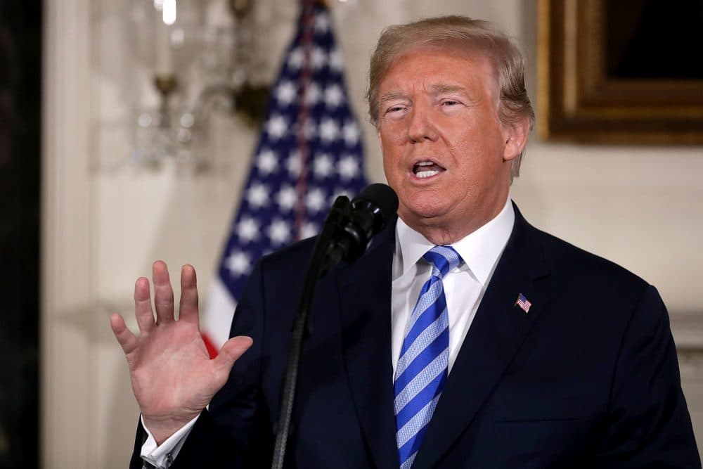President Trump announces his decision to withdraw the United States from the 2015 Iran nuclear deal in the Diplomatic Room at the White House on May 8, 2018 in Washington, D.C. (Chip Somodevilla/Getty Images)