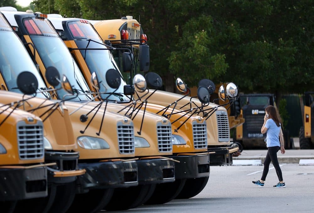 Buses at Coral Shores High School in Tavernier, Fla., on Sept. 7, 2017. (Marc Serota/Getty Images)