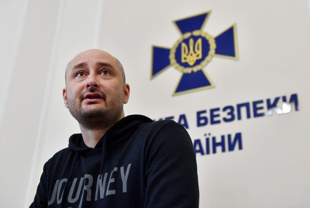 Anti-Kremlin Russian journalist Arkady Babchenko speaks during a press conference at Ukrainian Security Service in Kiev on May 30, 2018. Ukraine admitted it had staged Babchenko's murder in order to foil an attempt on his life by Russia. (Sergei Supinsky/AFP/Getty Images)