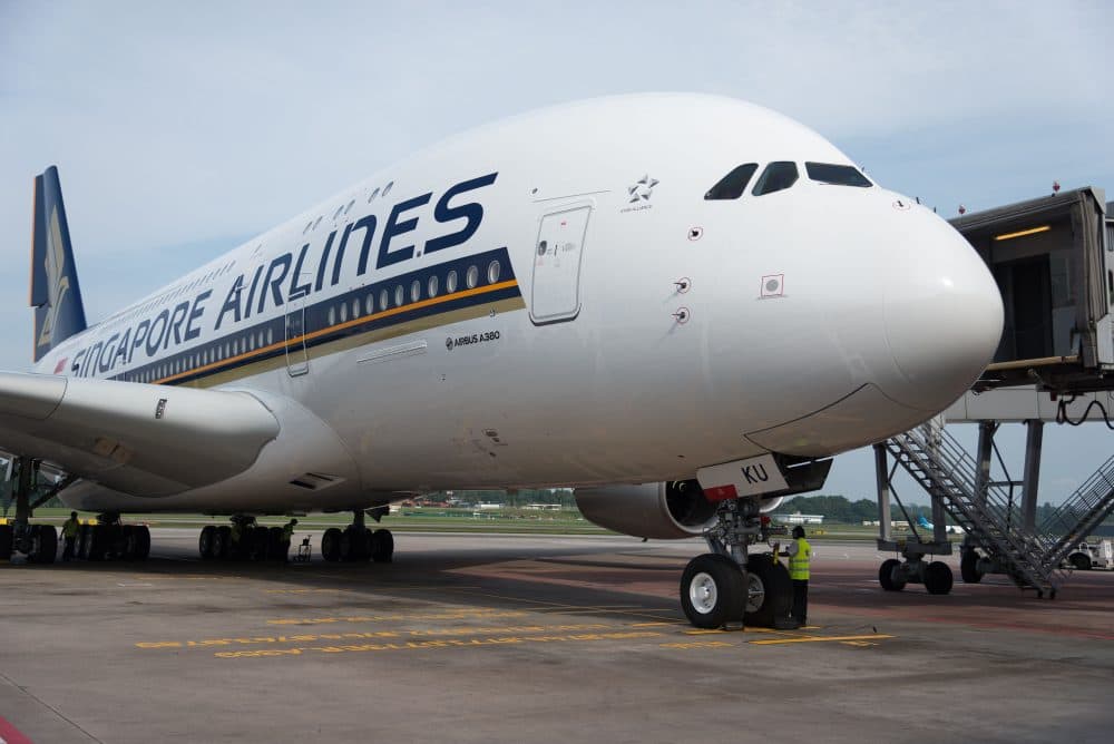 A Singapore Airlines Airbus A380 plane at Changi Airport in Singapore on Dec. 14, 2017. (Toh Ting Wei/AFP/Getty Images)