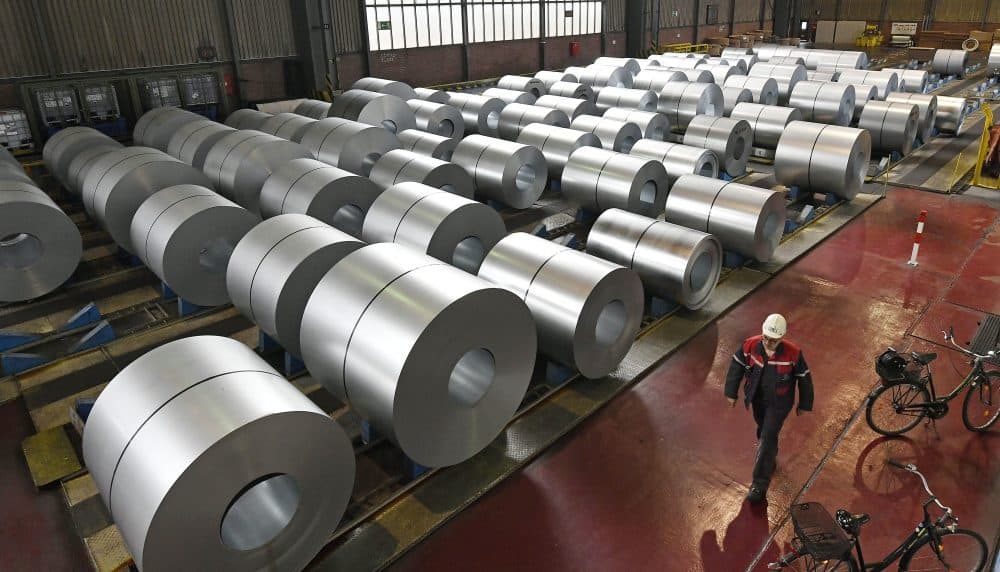 In this April 27, 2018 photo steel coils are stored at the Thyssenkrupp steel factory in Duisburg, Germany. (Martin Meissner/AP)