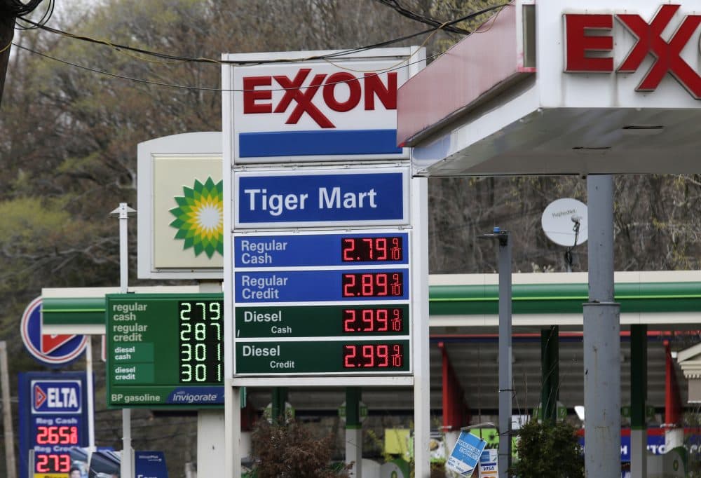 Gas stations display the price of gasoline in Englewood, N.J., Monday, April 30, 2018. (Seth Wenig/AP)