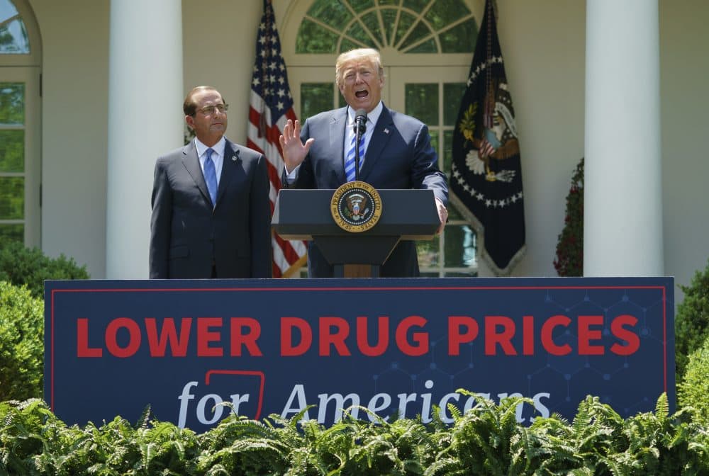 President Donald Trump speaks during an event about prescription drug prices with Health and Human Services Secretary Alex Azar in the Rose Garden of the White House in Washington, Friday, May 11, 2018. (Carolyn Kaster/AP)