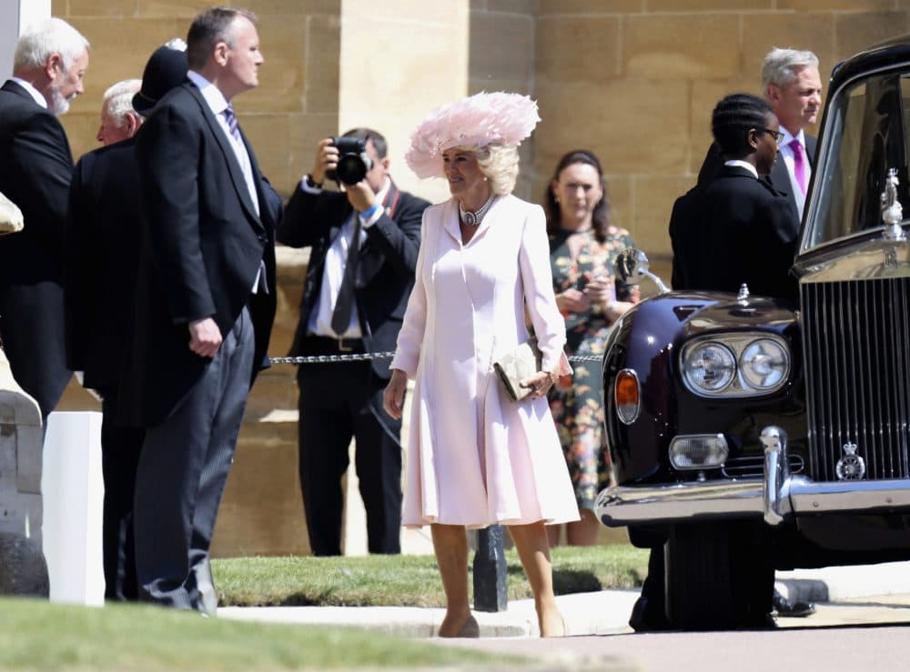 Camilla, the Duchess of Cornwall arrives for the wedding of Prince Harry to Meghan Markle, at St. George's Chapel in Windsor Castle in Windsor, near London, England, Saturday, May 19, 2018. (Chris Jackson/AP)
