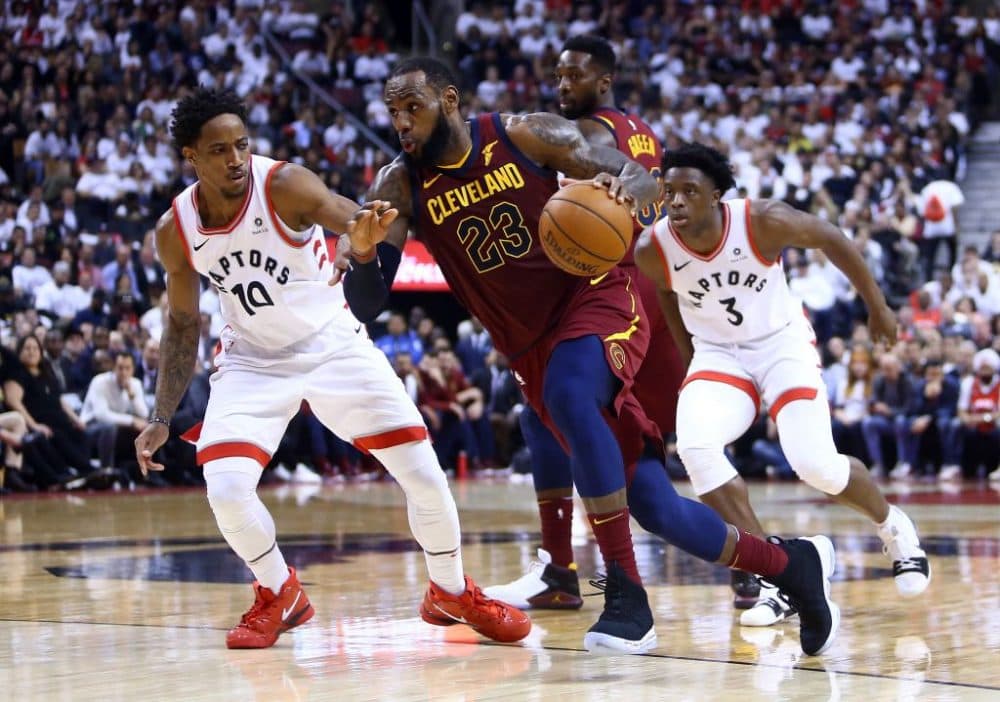 LeBron James eluded many defenders in Game 2 of the Cavaliers' and Raptors' second round playoff series. James had 43 points, 8 rebounds and 14 assists in that game. (Vaughn Ridley/Getty Images)