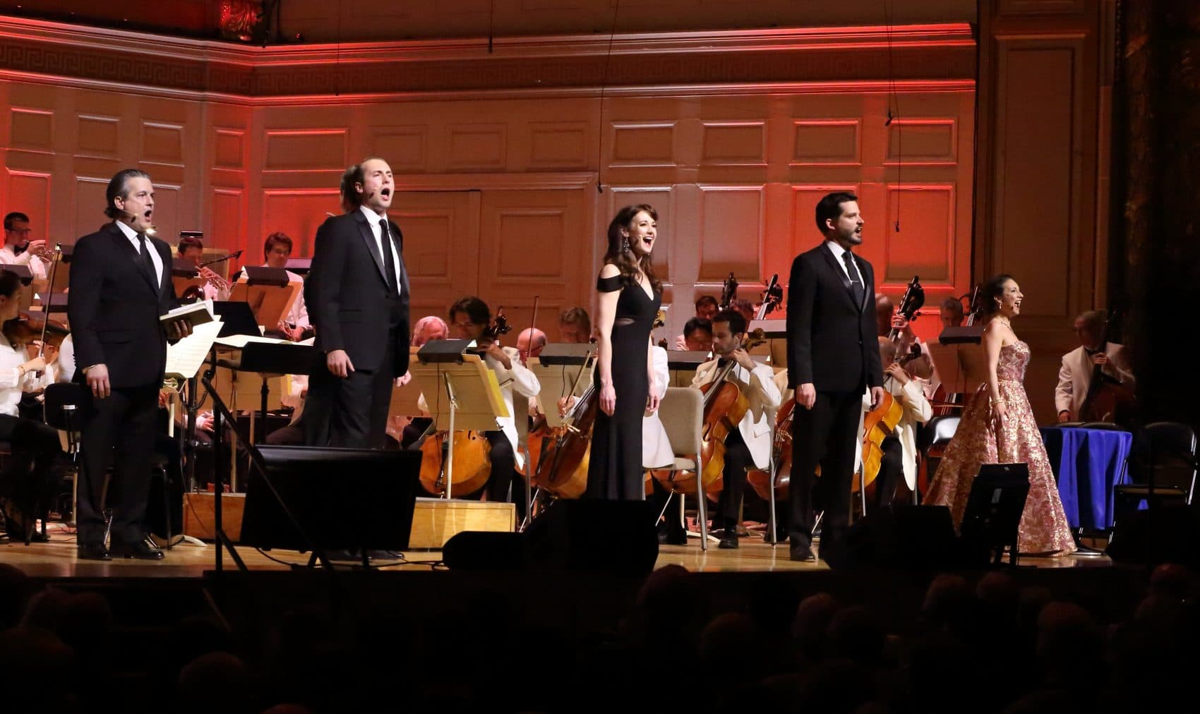 Matthew DiBattista, Andrew Tighe, Aimee Doherty and David McFerrin perform music from Leonard Bernstine's &quot;Candide&quot; with the Boston Pops on May 5, 2018. (Courtesy Hilary Scott)