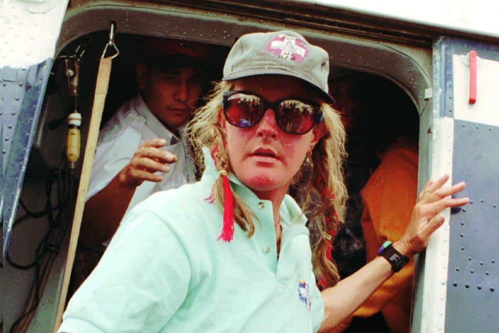Charlotte Fox, one of the climbers of Mt. Everest arrives at Katmandu airport on Wednesday, May 15, 1996, after she and another man were evacuated by Nepalese Army helicopters. (Binod Joshi/AP)
