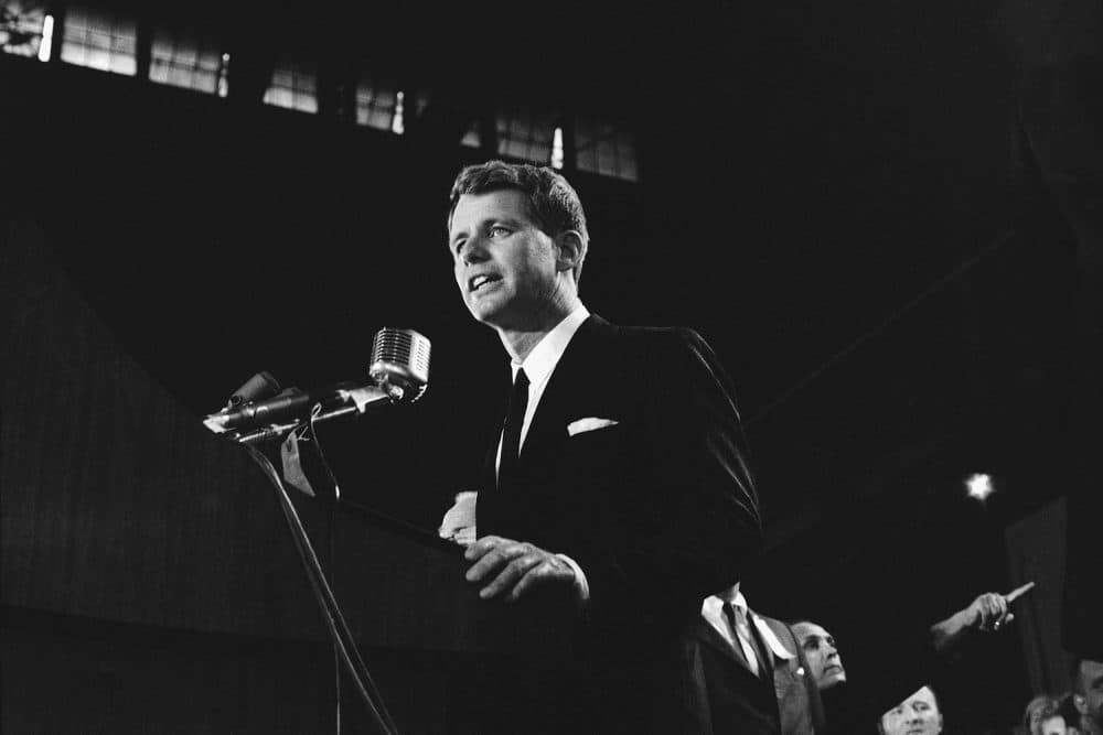 Robert F. Kennedy, U.S. Attorney General, stresses a point as he makes acceptance speech in New Yorks 71st Regiment Armory on Sept. 1, 1964. He received the Democratic nomination as a candidate for the U.S. Senate at the partys state convention held at the armory. (John Lent/AP)