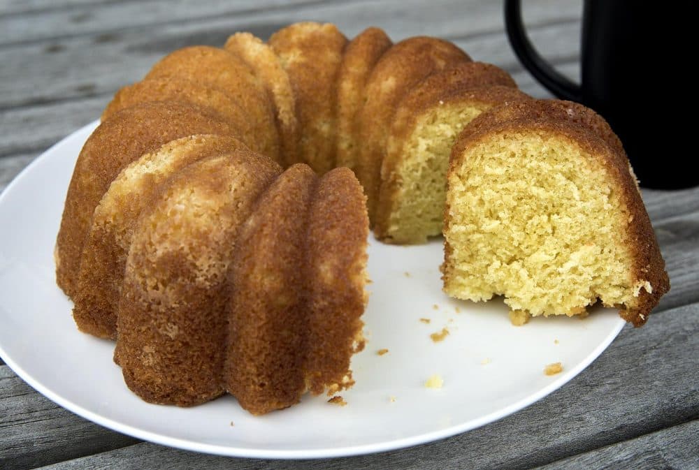 Chef Kathy Gunst's sour cream lemon bundt cake. (Robin Lubbock/WBUR)