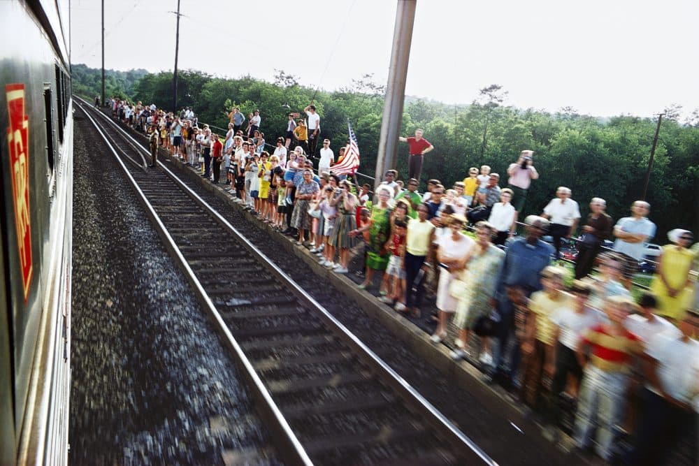 Working for Look magazine, Paul Fusco photographed from onboard the train carrying Kennedy's body from New York City to the Arlington Cemetery in Washington, D.C. (Paul Fusco/Magnum Photos)