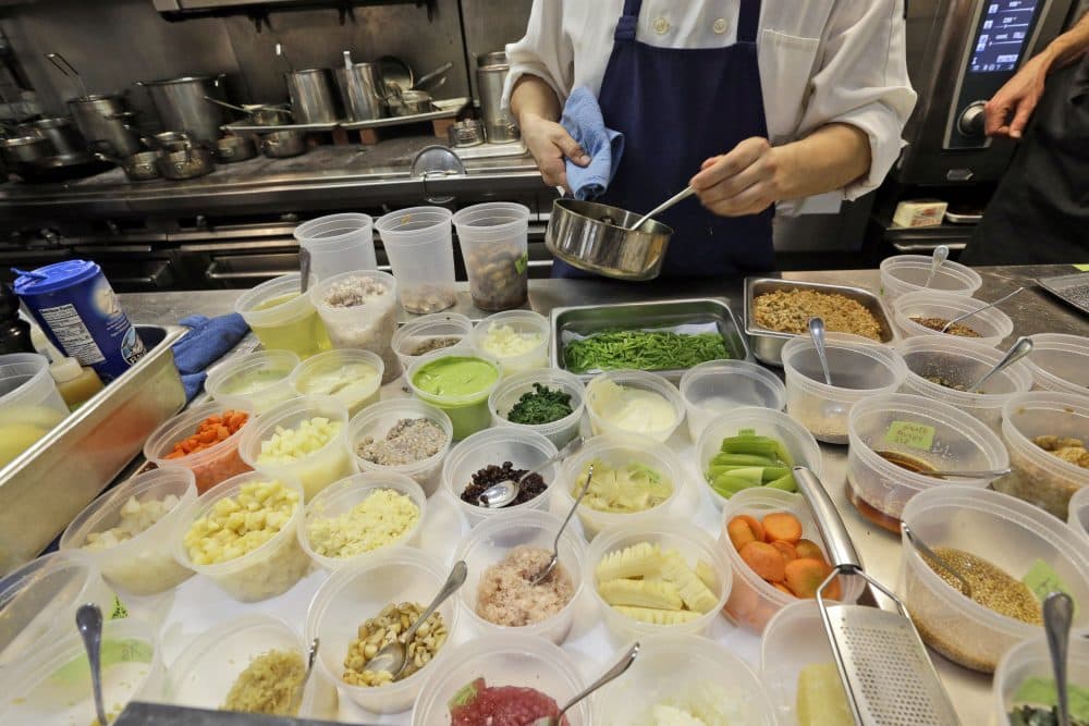 This Thursday, March 19, 2015 photo shows the ingredients used in the dishes at WastED in New York. Dishes using scraps and other ignored bits comprise the menu at chef Dan Barber's WastED, a pop-up project at one of his Blue Hill restaurants intended to shed light on the waste of food. (Mary Altaffer/AP)