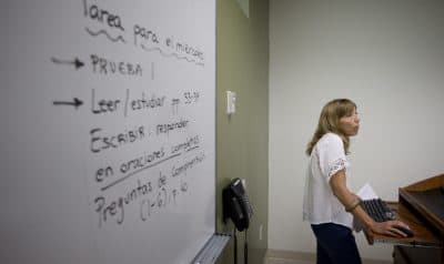 In this Sept. 9, 2013 photo, University of Miami professor Francisca Aquilo-Mora works with students in her Spanish language class in Coral Gables, Fla. (J Pat Carter/AP)