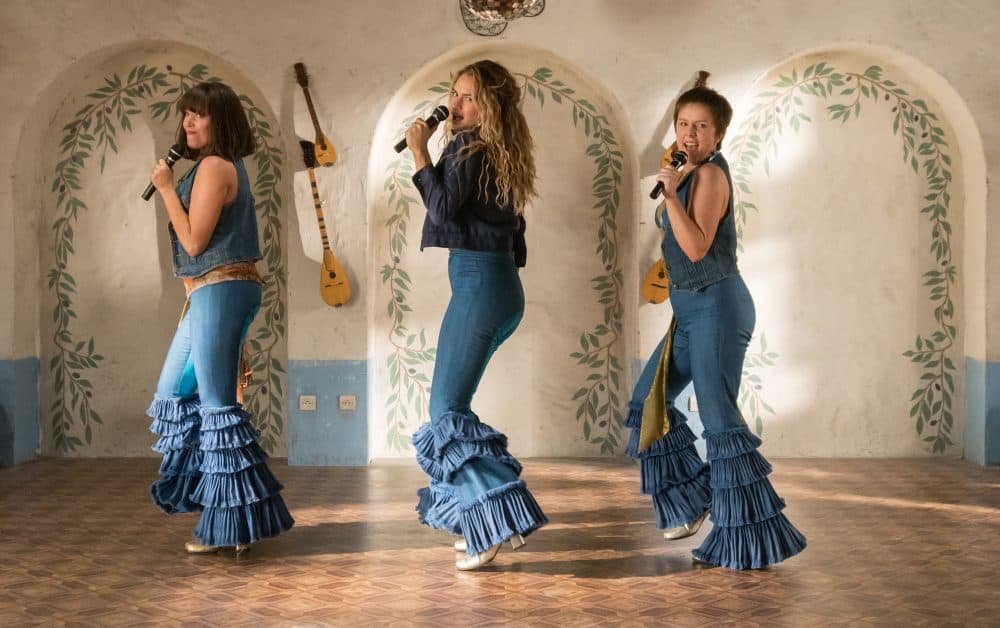 Left to right: Young Tanya (Jessica Keenan Wynn), Young Donna (Lily James) and Young Rosie (Alexa Davies) in &quot;Mamma Mia! Here We Go Again.&quot; (Courtesy Universal Pictures)