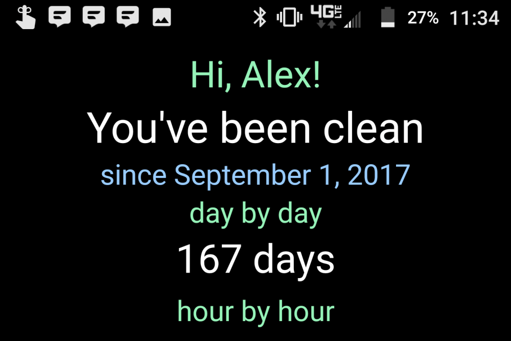 A screenshot from Alex's app that tracks how many days he's been clean. (Courtesy)