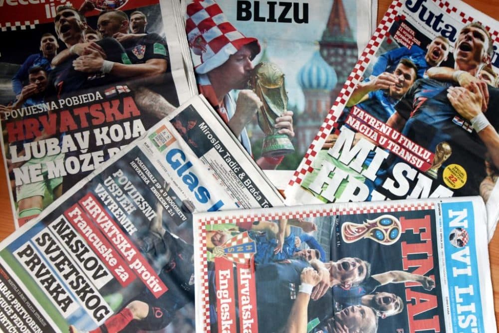 The front pages of Croatian daily newspapers a day after Croatia advanced to the 2018 World Cup Final. (STR/AFP/Getty Images)