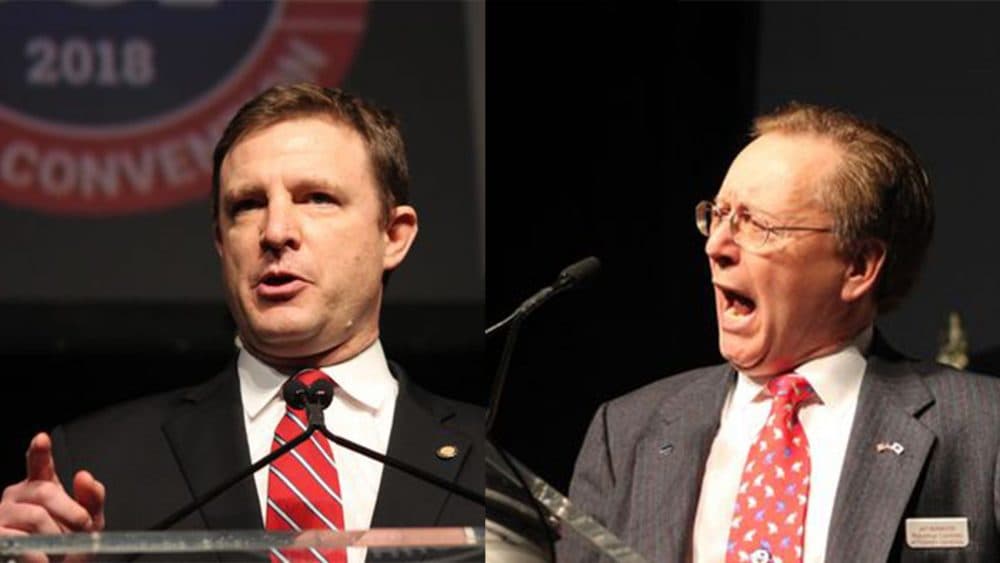 Dan Shores (left) and Jay McMahon (right) are facing off in the Republican primary for Massachusetts Attorney General. (State House News)
