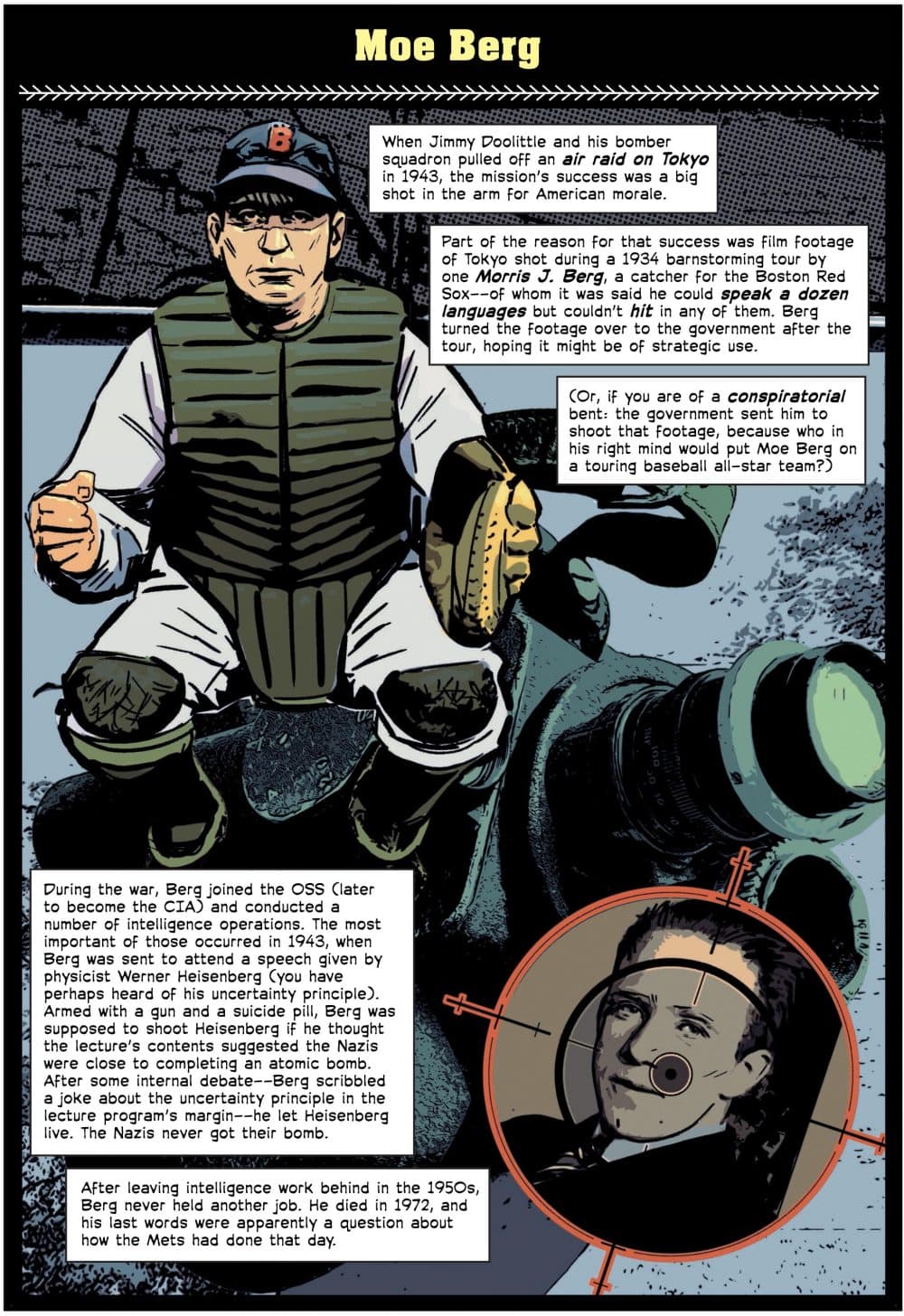Moe Berg, a panel from &quot;The Comic Book Story of Baseball&quot; (Alex Irvine)