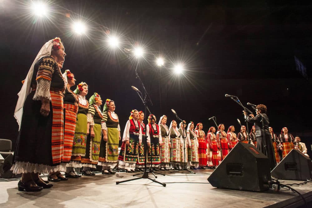 The Mystery of the Bulgarian Voices onstage during a live performance. (Daznaempoveche/Wikimedia Commons)