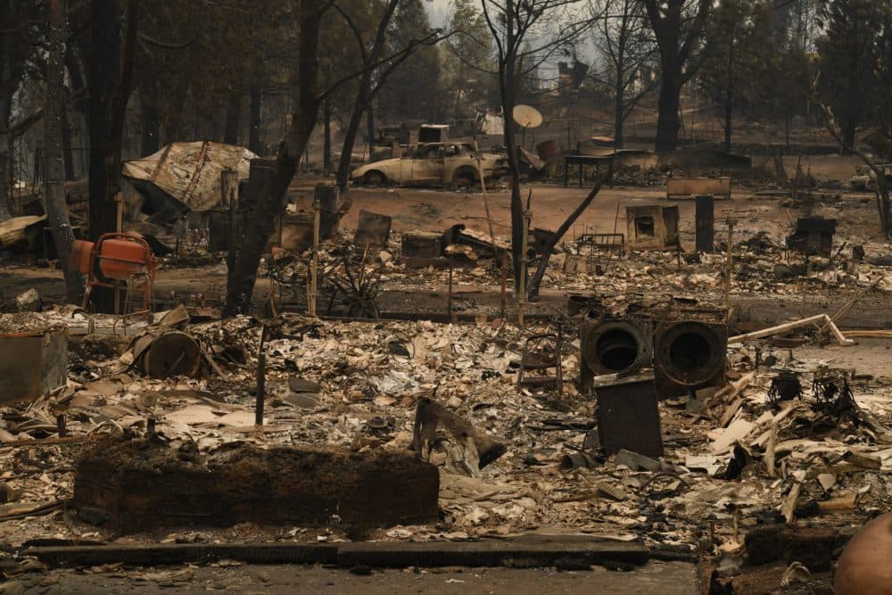 Burnt houses in the Keswick neighborhood of Redding, Calif., amid the Carr Fire on July 31, 2018. (Mark Ralston/AFP/Getty Images)