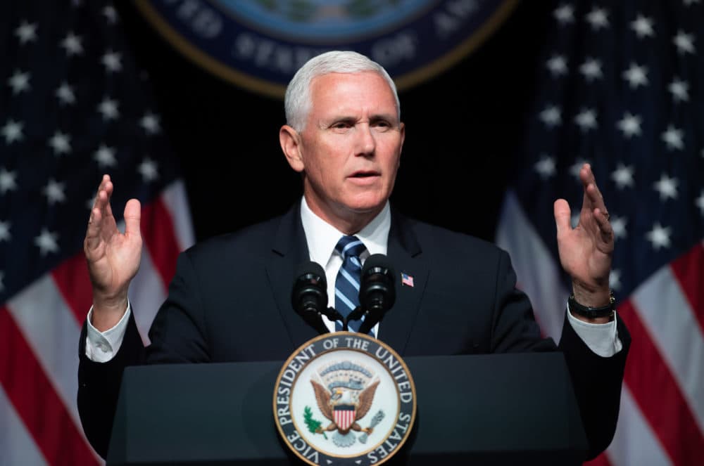 Vice President Mike Pence speaks about the creation of a new branch of the military, Space Force, at the Pentagon in Washington, D.C., on Aug. 9, 2018. (Saul Loeb/AFP/Getty Images)