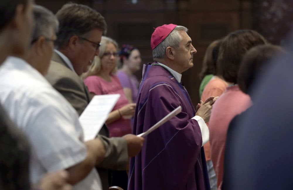 Bishop Ronald Gainer, of the Harrisburg Diocese, arrives to celebrate mass at the Cathedral Church of Saint Patrick in Harrisburg, Pa., Friday, Aug. 17, 2018. Gainer, who's named in a grand jury report on rampant sexual abuse by Roman Catholic clergy is celebrating a Mass of forgiveness, as the Vatican expresses &quot;shame and sorrow&quot; over the burgeoning scandal. (Matt Rourke/AP)