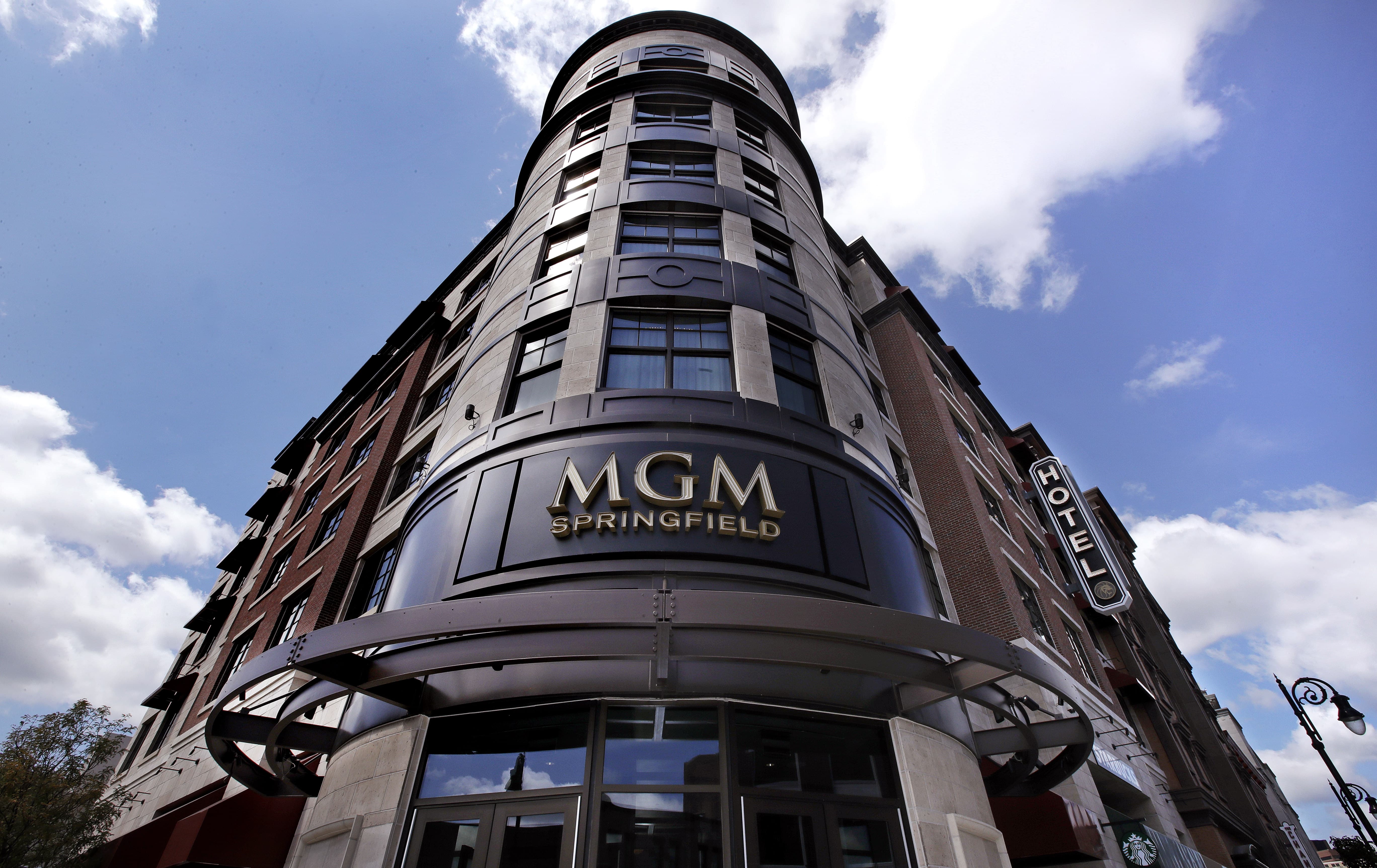 The MGM Springfield casino's front facade on Main Street in Springfield (Charles Krupa/AP)