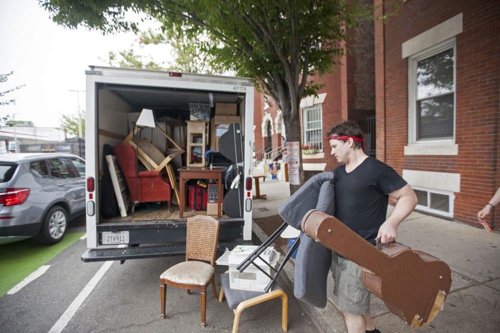 Noah Druckenbrod moving out of an apartment in Allston, 2016. (Joe Difazio for WBUR)