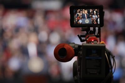 A camera is focused on President Donald Trump as he speaks at a rally Wednesday, March 15, 2017, in Nashville, Tenn. (Mark Humphrey/AP)