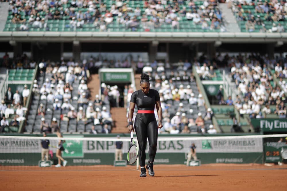 Serena Williams of the U.S. walks back to the baseline after returning a shot against Krystina Pliskova of the Czech Republic during their first round match of the French Open tennis tournament at the Roland Garros stadium in Paris, France, Tuesday, May 29, 2018. (Alessandra Tarantino/AP)