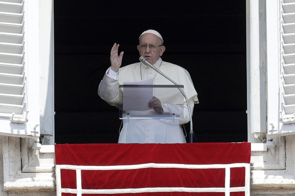 In this Aug. 5, 2018, file photo Pope Francis delivers a blessing from his studio window overlooking St. Peter's Square at the Vatican. Pope Francis' decree that the death penalty is &quot;inadmissible&quot; in all cases could pose a dilemma for Roman Catholic politicians and judges in the United States. Some Catholic leaders in death penalty states have said they'll continue to support capital punishment, despite the change in church teaching. (Gregorio Borgia/AP)