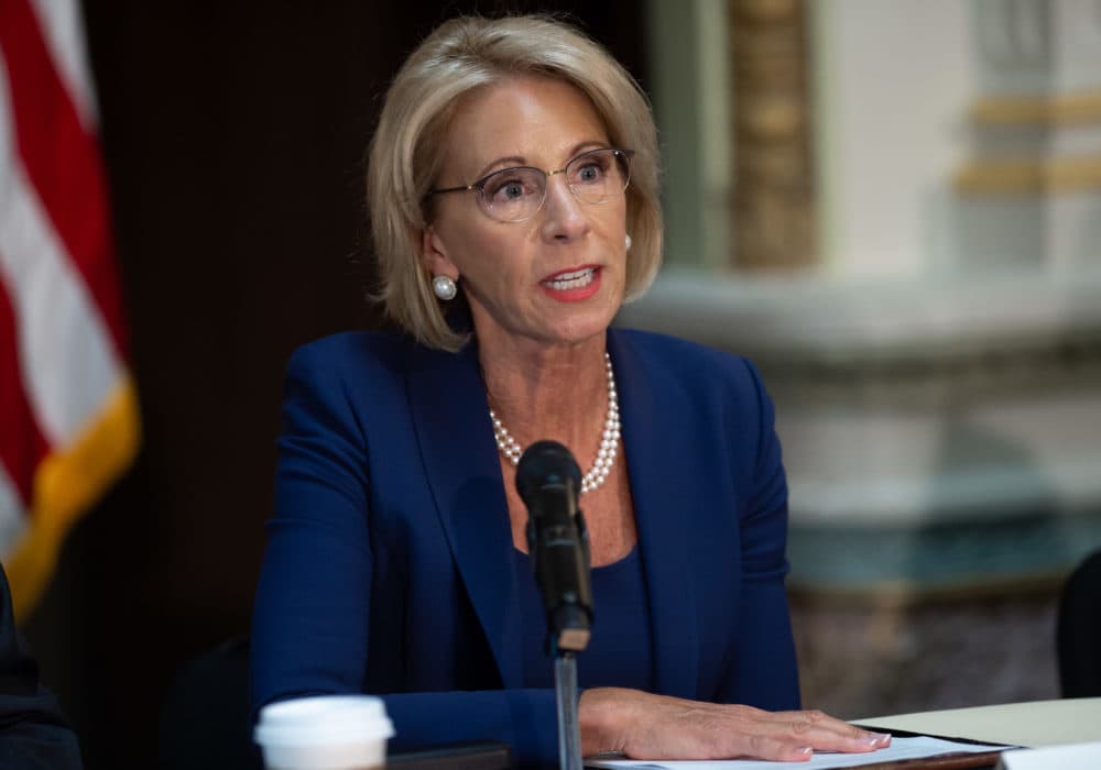 U.S. Secretary of Education Betsy DeVos speaks during the fifth meeting of the Federal Commission on School Safety in the Eisenhower Executive Office Building, adjacent to the White House in Washington, D.C., Aug. 16, 2018. (Saul Loeb/AFP/Getty Images)