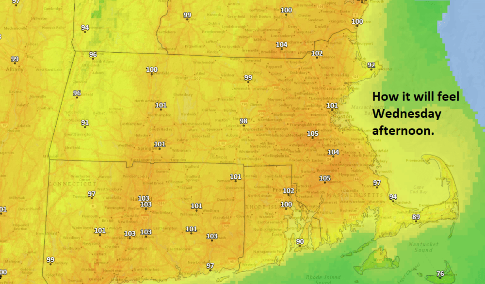 It's going to feel very uncomfortable on Wednesday with high heat and humidity. (Dave Epstein/NOAA Data)