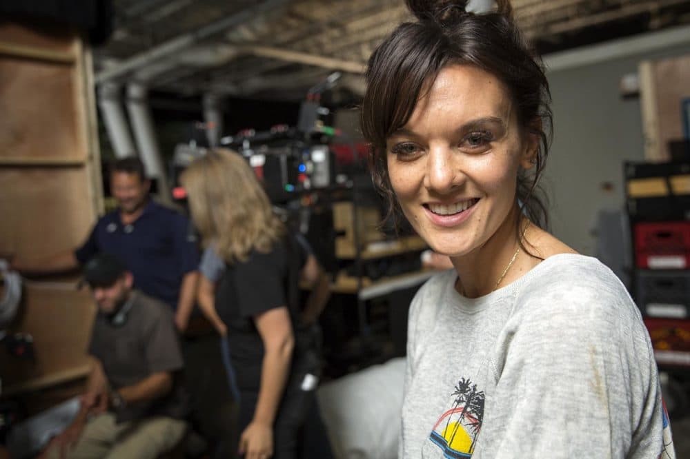Frankie Shaw, who created and plays Bridgette Bird in &quot;SMILF,&quot; on set in Boston. (Robin Lubbock/WBUR)