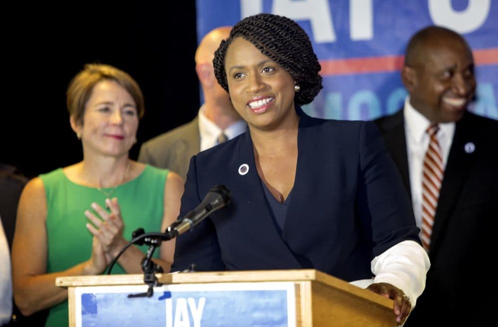 Ayanna Pressley at a Massachusetts Democratic Party Unity event in Dorchester Wednesday. (Robin Lubbock/WBUR)