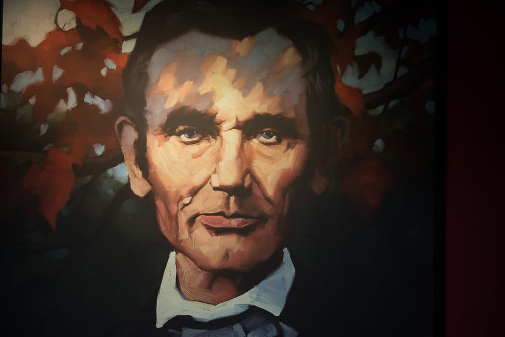 A painting of President Abraham Lincoln at the Abraham Lincoln Presidential Library and Museum in Springfield, Ill. (Neeta Satam for Here & Now)