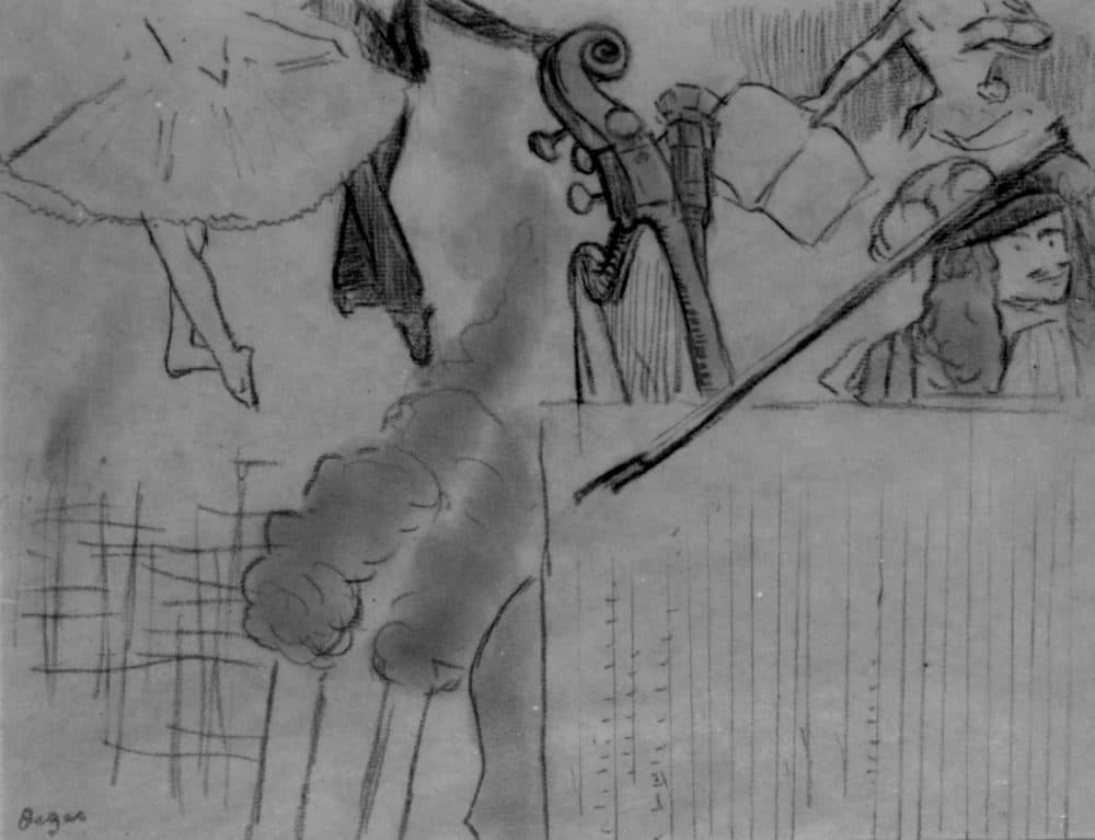 Edgar Degas' 'Program For An Artistic Soirée, Study 2,' drawn in 1884. Black chalk on paper, 26.6 x 37.6 cm (10 1/2 x 14 13/16 in.) sheet. (Courtesy Isabella Stewart Gardner Museum)