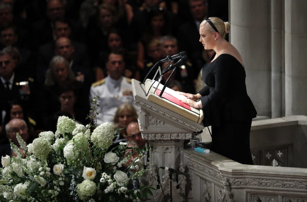 Meghan McCain speaks at a memorial services for her father Sen. John McCain, R-Ariz., at Washington National Cathedral Saturday, Sept. 1, 2018. McCain died Aug. 25, from brain cancer at age 81. (Pablo Martinez Monsivais/AP)