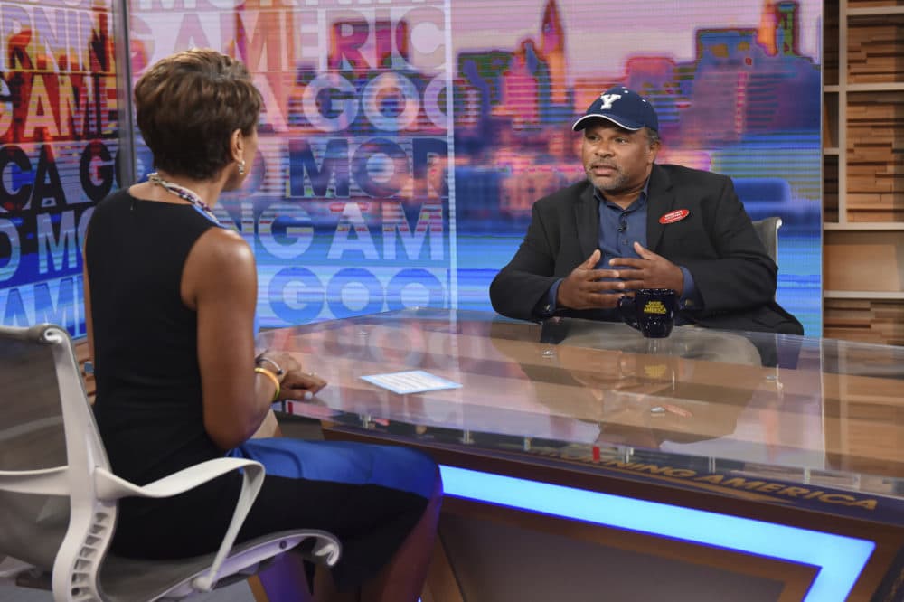 This image released by ABC shows co-host Robin Roberts, left, with &quot;The Cosby Show&quot; actor Geoffrey Owens during an interview on &quot;Good Morning America,&quot; Tuesday, Sept. 4, 2018, in New York. Owens says hes thankful for the support he has received since photos of him working a regular job at a grocery store showed up on news sites. He said on ABCs Good Morning America that he did feel some people were trying to job shame him. But he stressed that every job is worthwhile and valuable. (Paula Lobo/ABC via AP)